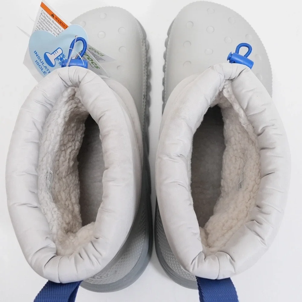Crocs Duet Max II Boot Women‎ 8 Grey Insulated Faux Fur Puffy Winter Snow 208773